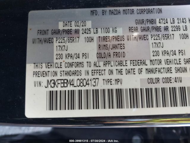 JM3KFBBM4L0804137 Mazda CX-5 SPORT