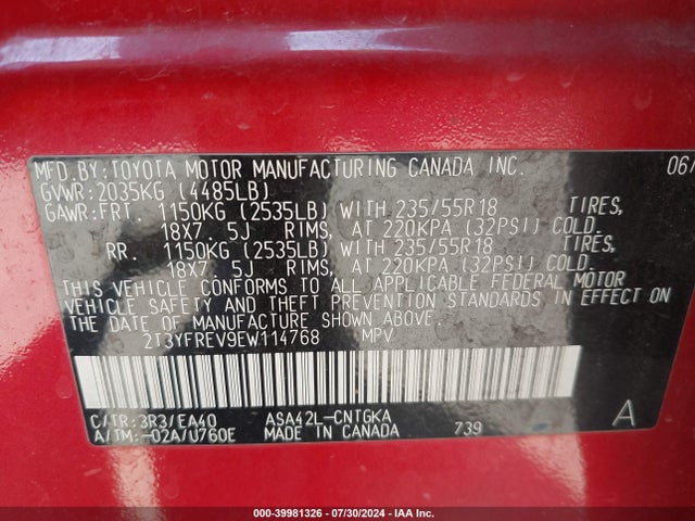 Toyota Rav4 Limited 2014 2T3YFREV9EW114768 Image 9