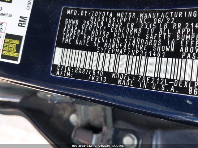 Toyota COROLLA LE 2022 5YFEPMAE7NP341461 Image 9