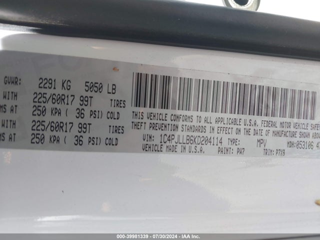 1C4PJLLB6KD204114 Jeep Cherokee Latitude Plus Fwd