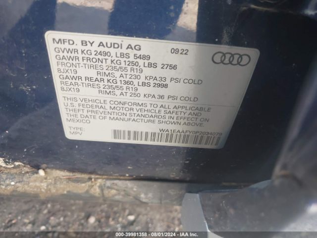 WA1EAAFY0P2034079 Audi Q5 Premium Plus 45 Tfsi S Line Quattro