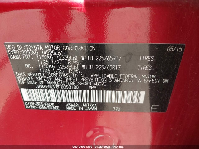 Toyota RAV4 LE 2015 JTMZFREV8FD058180 Image 9