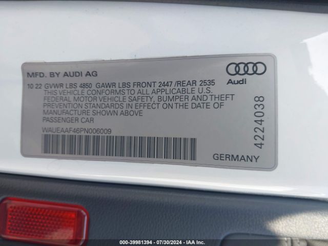 WAUEAAF46PN006009 Audi A4 Premium Plus 45 Tfsi S Line Quattro S Tronic