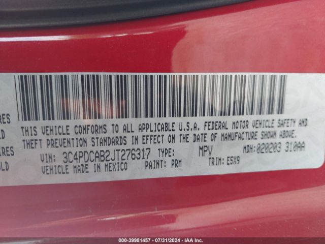3C4PDCAB2JT276317 Dodge JOURNEY SE