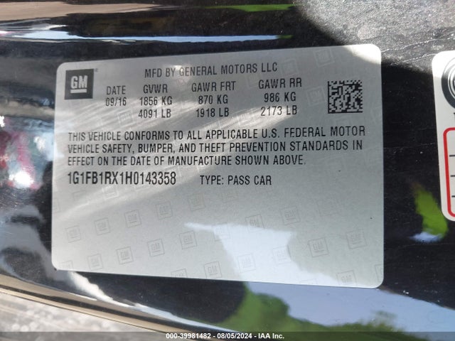 Chevrolet Camaro 1lt 2017 1G1FB1RX1H0143358 Image 9