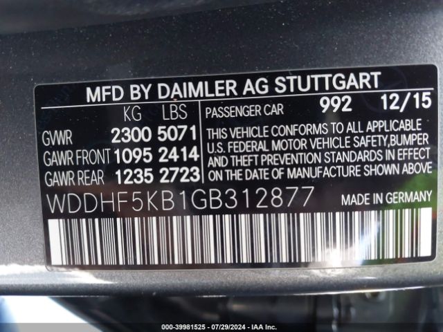 WDDHF5KB1GB312877 Mercedes-Benz E 350