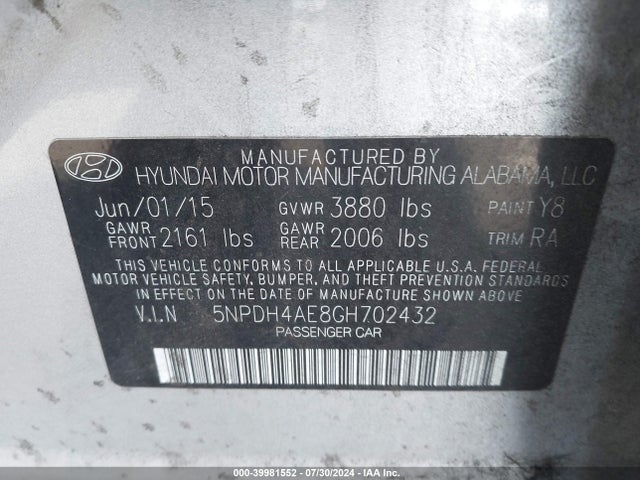 Hyundai ELANTRA SE 2016 5NPDH4AE8GH702432 Image 9