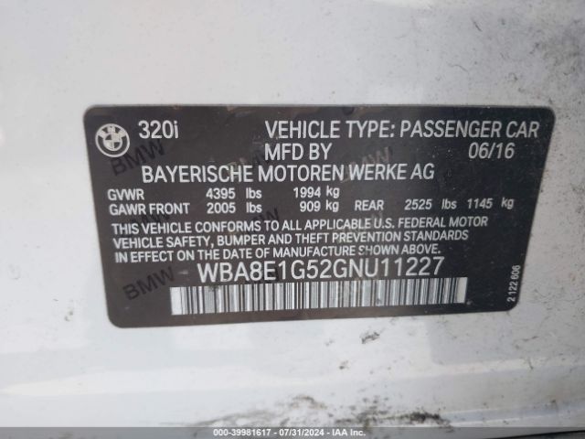 WBA8E1G52GNU11227 BMW 320i