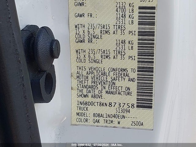 Nissan Frontier S/sv-i4 2019 1N6BD0CT8KN873758 Image 9