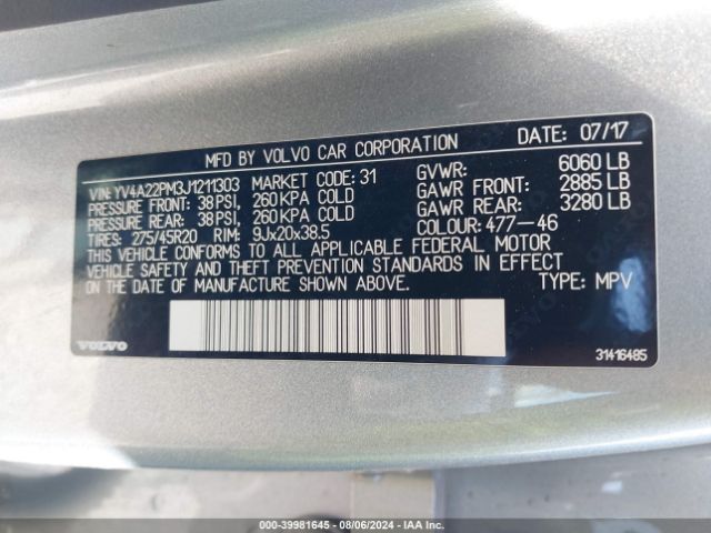 YV4A22PM3J1211303 Volvo Xc90 T6 R-design