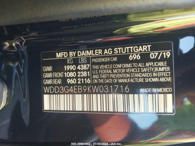 WDD3G4EB9KW031716 Mercedes-Benz A 220