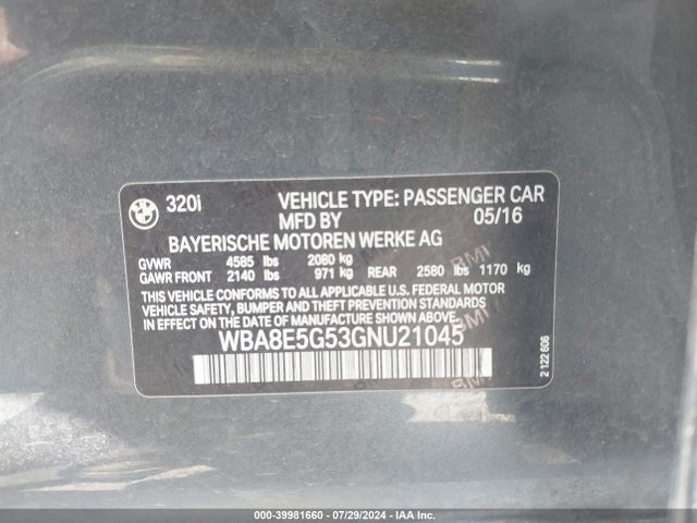 WBA8E5G53GNU21045 BMW 320i Xdrive