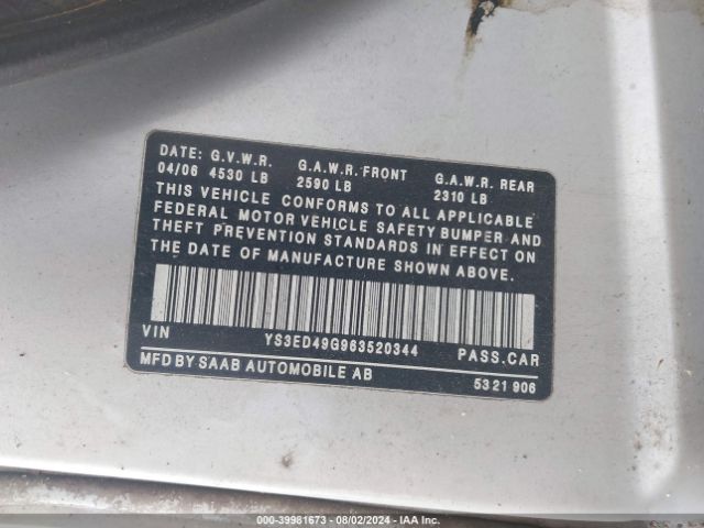 2006 SAAB 9-5 YS3ED49G963520344 Photo 8