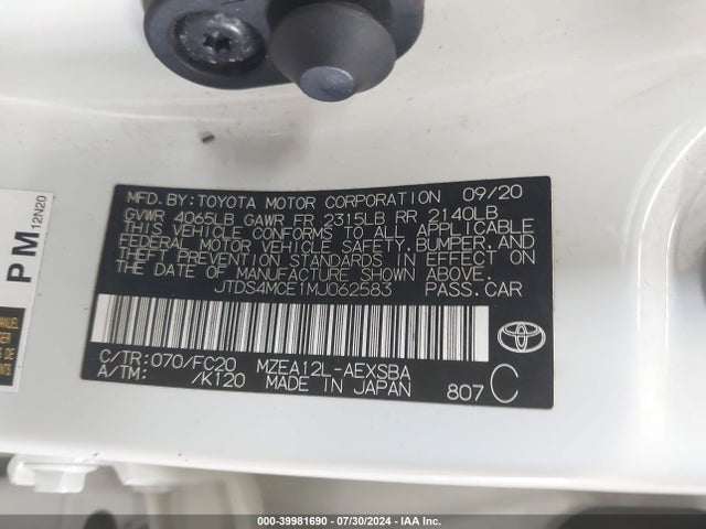 Toyota COROLLA SE 2021 JTDS4MCE1MJ062583 Image 9