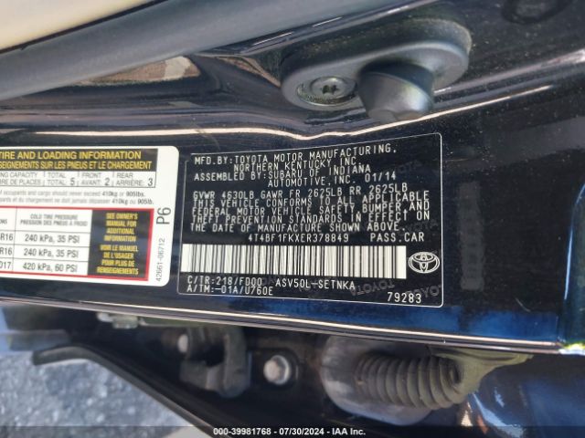 4T4BF1FKXER378849 Toyota CAMRY LE