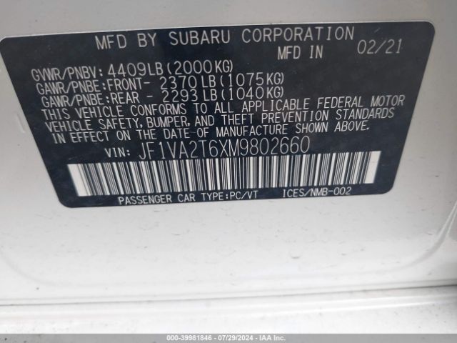 JF1VA2T6XM9802660 Subaru Wrx Sti Limited