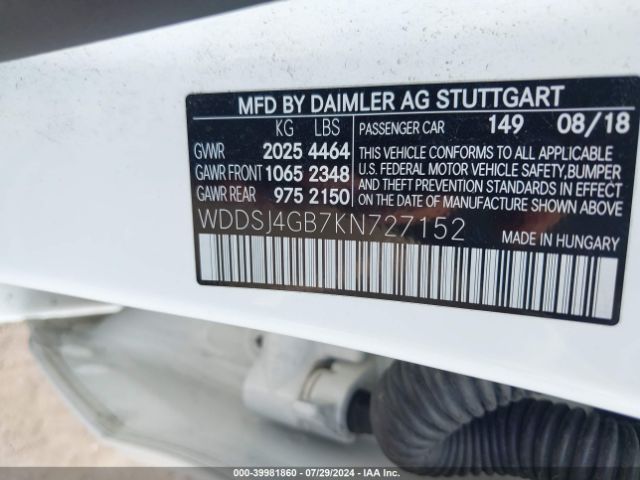WDDSJ4GB7KN727152 Mercedes-Benz CLA 250 4MATIC