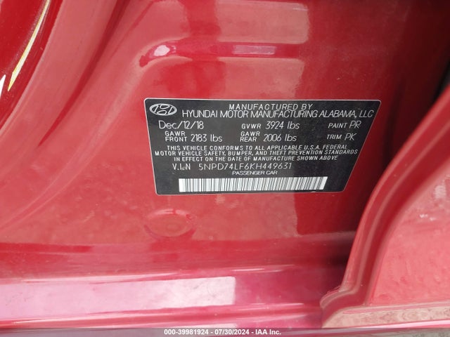 Hyundai ELANTRA SE 2019 5NPD74LF6KH449631 Image 9