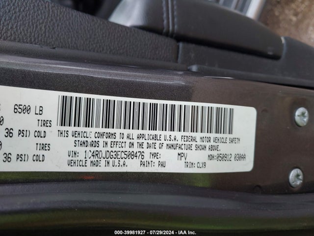 Dodge DURANGO LIMITED 2014 1C4RDJDG3EC508476 Image 9