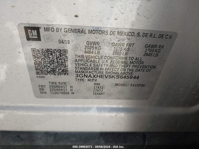 Chevrolet EQUINOX LS 2019 3GNAXHEV5KS645944 Image 9