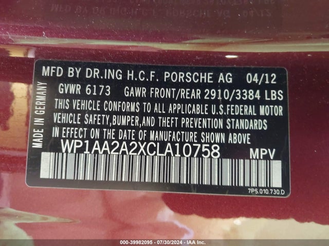 2012 PORSCHE CAYENNE WP1AA2A2XCLA10758 Photo 8