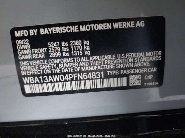 2023 BMW M440I GRAN COUPE WBA13AW04PFN64831 Photo 8