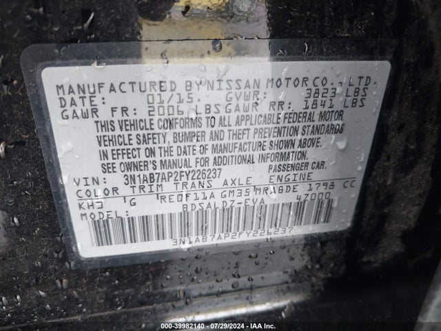Nissan Sentra Fe+ S/s/sl/sr/sv 2015 3N1AB7AP2FY226237 Image 9