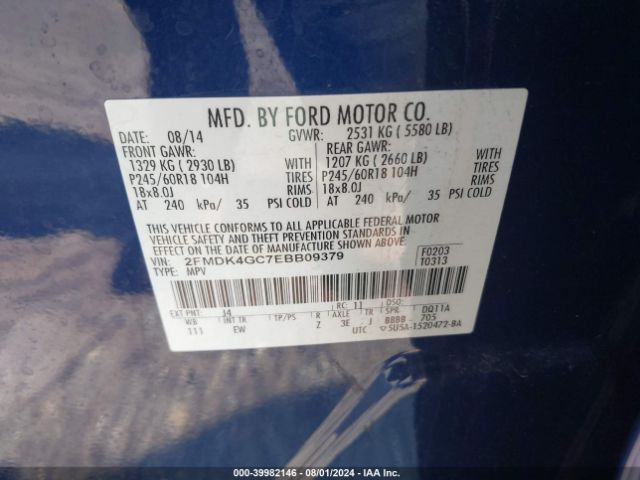 2FMDK4GC7EBB09379 Ford EDGE SE