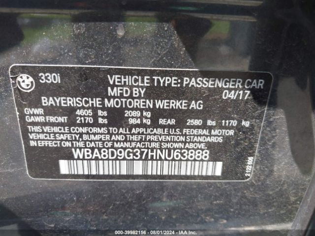 WBA8D9G37HNU63888 BMW 330i Xdrive