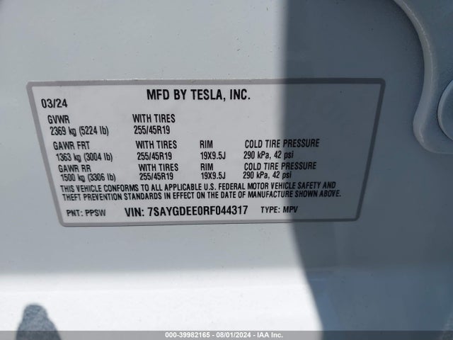 2024 TESLA MODEL Y 7SAYGDEE0RF044317 Photo 8