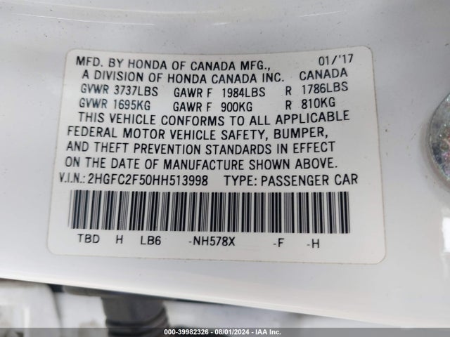Honda Civic Lx 2017 2HGFC2F50HH513998 Image 9
