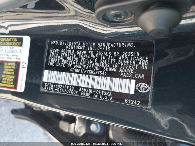 Toyota CAMRY SE 2016 4T1BF1FK7GU597541 Image 9