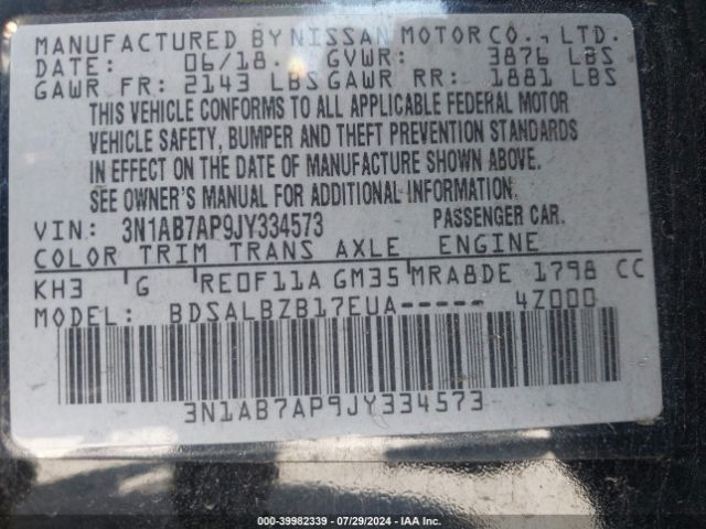 3N1AB7AP9JY334573 Nissan SENTRA S