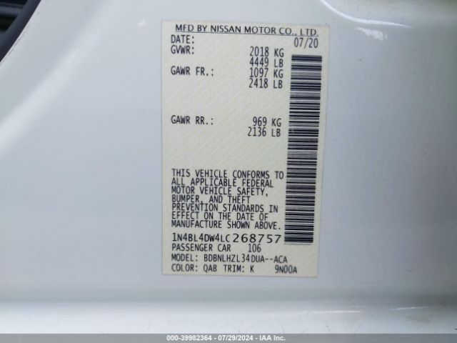 1N4BL4DW4LC268757 Nissan Altima Sv Intelligent Awd