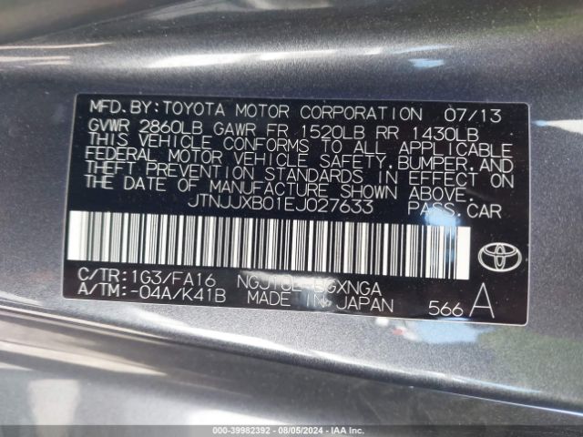JTNJJXB01EJ027633 Scion Iq 10 Series