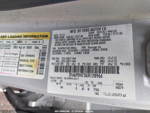 Ford FUSION SE 2016 3FA6P0H73GR128966 Image 9