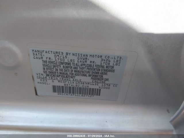 3N1CN7AP1GL827427 Nissan Versa 1.6 S/1.6 S+/1.6 Sl/1.6 Sv