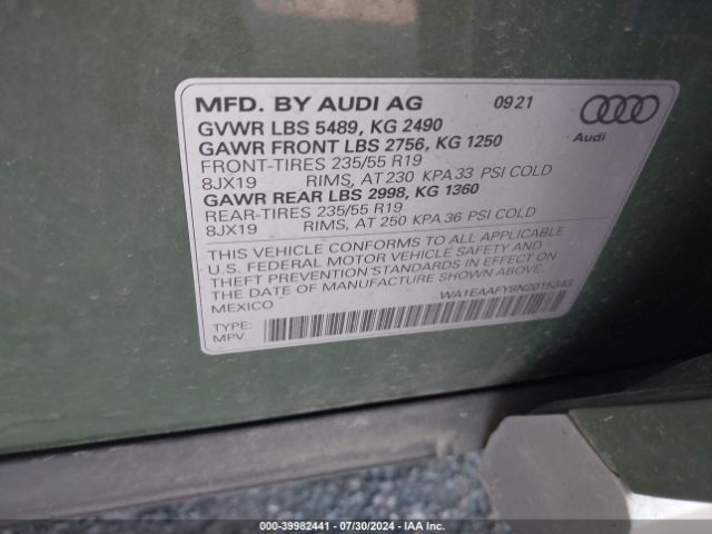 WA1EAAFY8N2015843 Audi Q5 Premium Plus 45 Tfsi S Line Quattro S Tronic