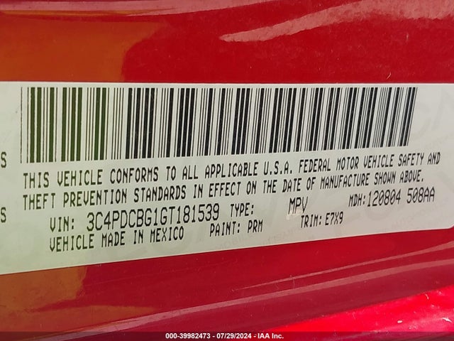 3C4PDCBG1GT181539 Dodge Journey Sxt