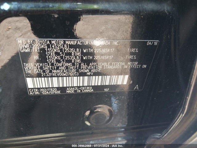 Toyota RAV4 LE 2016 2T3ZFREV0GW276053 Image 9