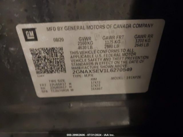2GNAXSEV1L6270549 Chevrolet Equinox Awd Ls
