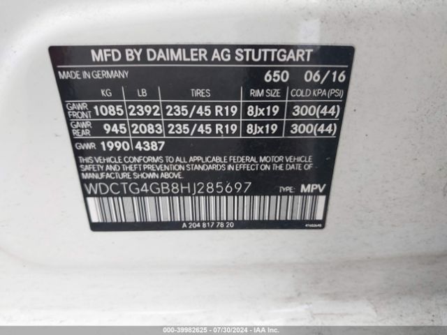 WDCTG4GB8HJ285697 Mercedes-Benz Gla 250 4matic