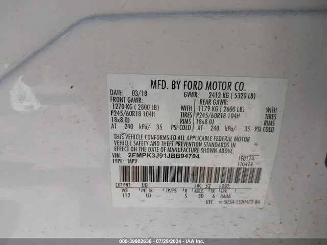 Ford EDGE SEL 2018 2FMPK3J91JBB94704 Image 9