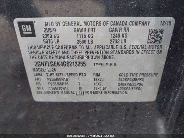 2GNFLGEK4G6213255 Chevrolet Equinox Ltz