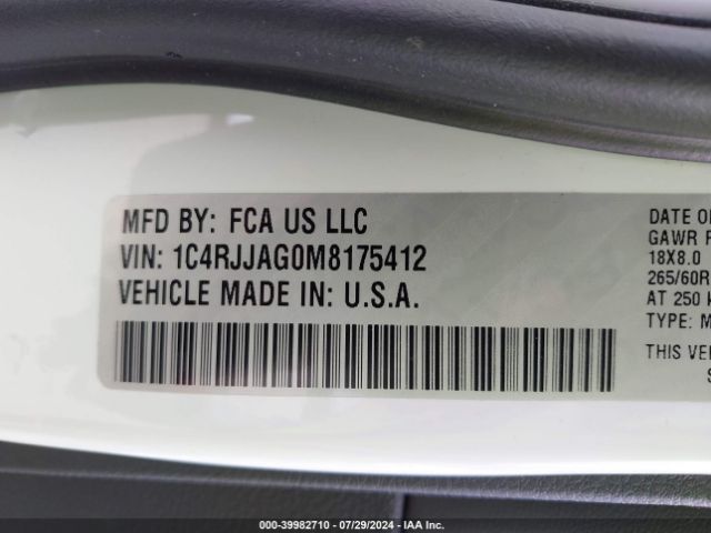1C4RJJAG0M8175412 Jeep Grand Cherokee L Laredo 4x2