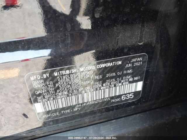 JA4J4UA88NZ021955 Mitsubishi Outlander Black Edition S-awc/se 2.5 S-awc/se Launch Edition S-awc