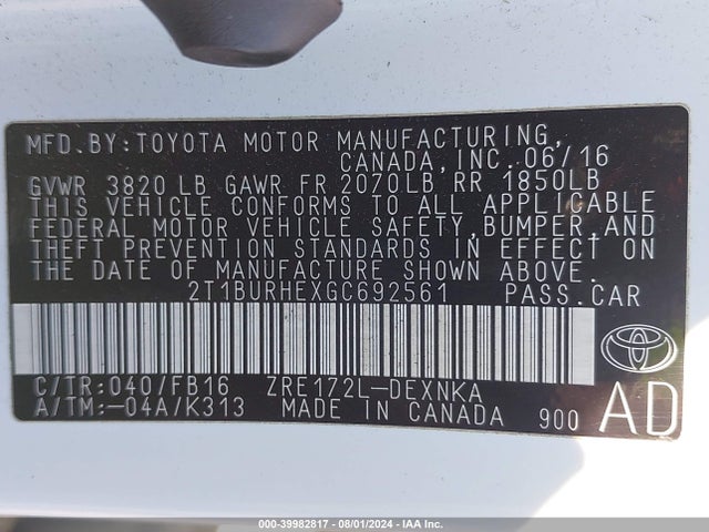 Toyota COROLLA LE 2016 2T1BURHEXGC692561 Image 9