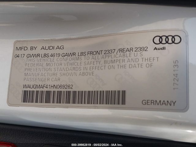 WAUGMAF41HN069262 Audi A4 2.0t Ultra Premium