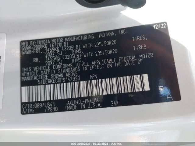 5TDERKEC0PS147923 Toyota Sienna Platinum