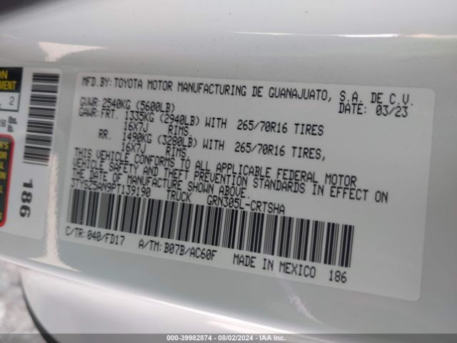 3TYSZ5AN9PT139190 Toyota Tacoma Trd Off Road